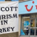 Boycott Tourism in Turkey banner and TUI shop