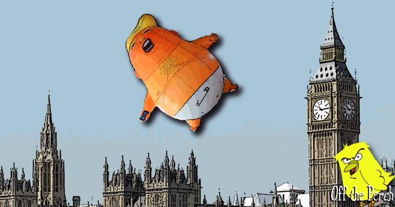 The Trump balloon floating over Westminster