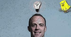 Dominic Raab with a broken lightbulb over his head