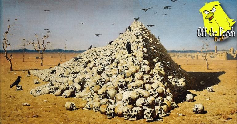 A mountain of skulls in the desert