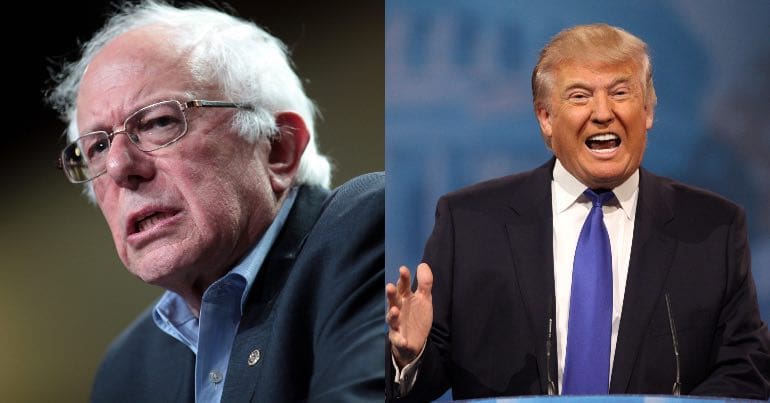 A photo of Bernie Sanders alongside a photo of Donald Trump.