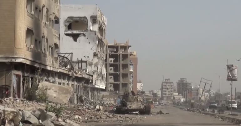 Bombed residential areas in Khor Maksar Yemen