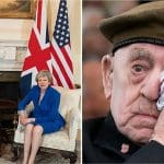 Donald Trump with Theresa May and a WW2 Veteran crying