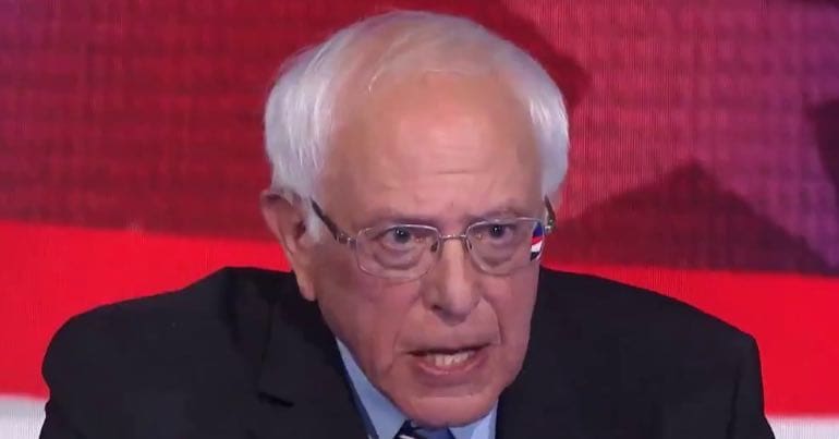 A photo of Bernie Sanders during the Democratic presidential debate
