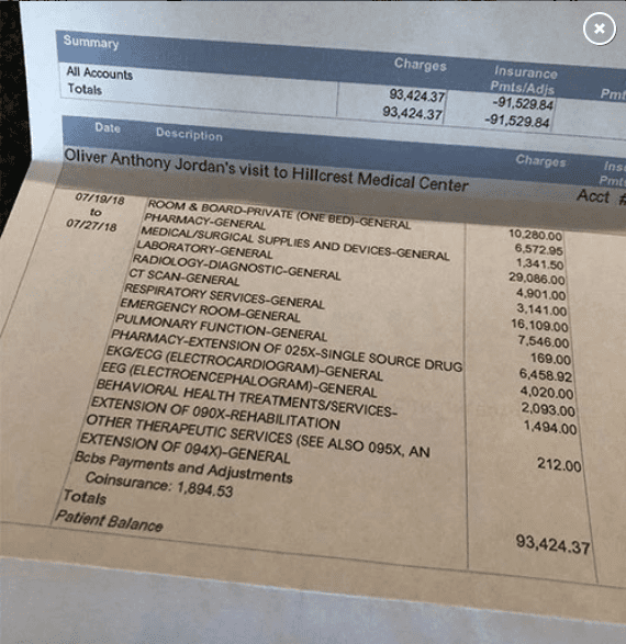 Hospital bill from US