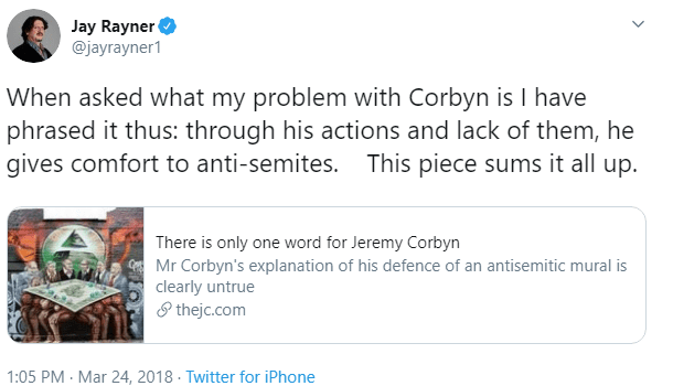 Tweet by Jay Rayner