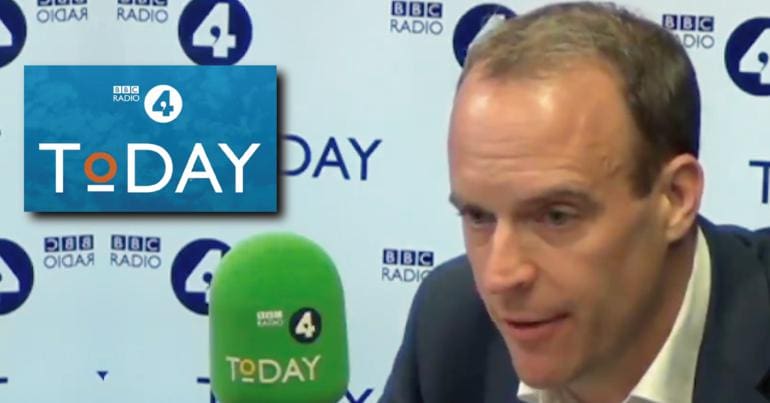 Dominic Raab being interviewed on Radio 4 Today