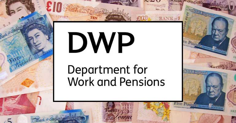 Paper money and DWP logo