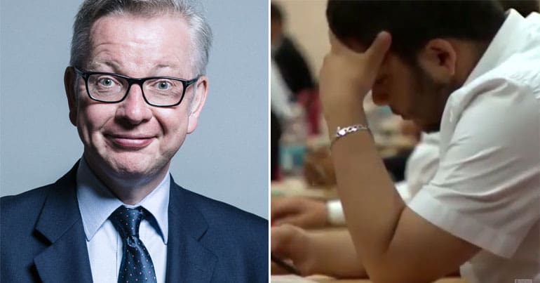 Michael Gove and a student sitting exams