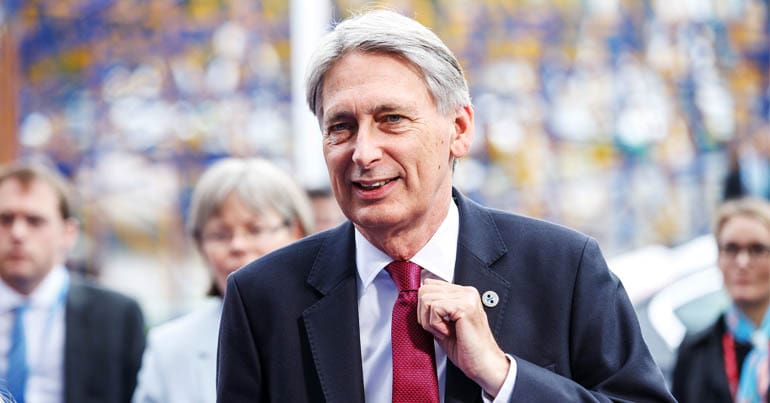 Philip Hammond holding his tie