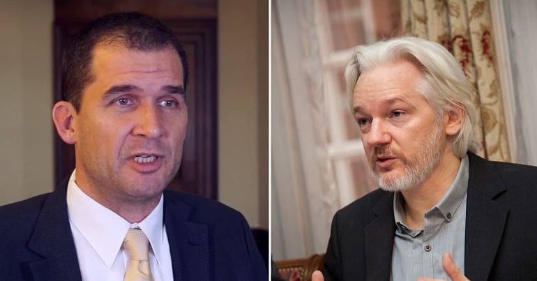 Nils Melzer, left; Julian Assange, right