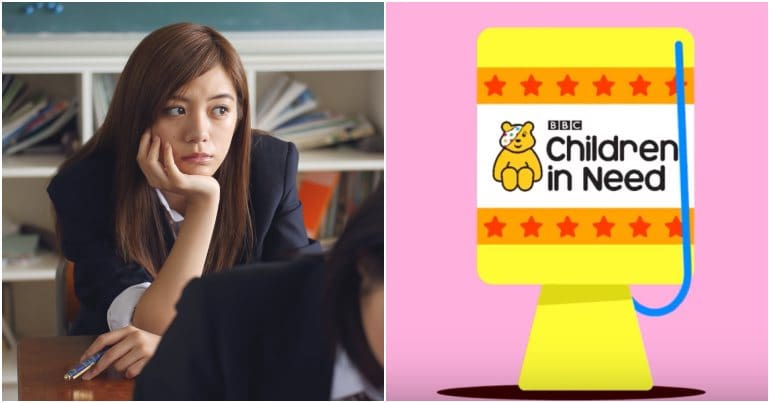 Child in school and Children In Need Collection box