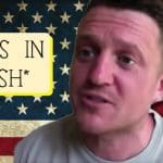 Tommy Robinson in front of a US flag