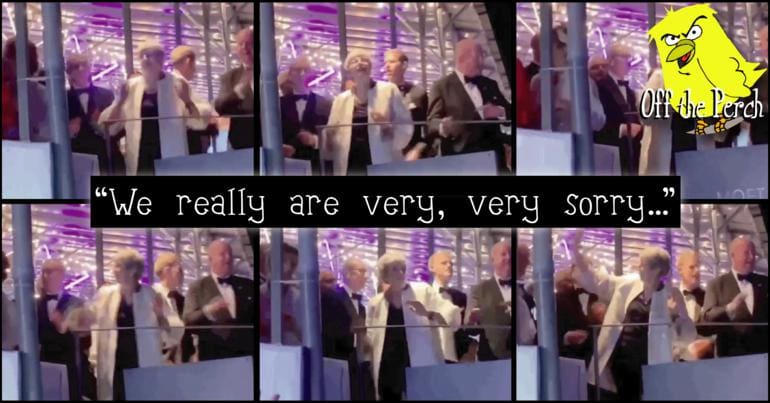 Images of Theresa May dancing at the Cricket World Cup