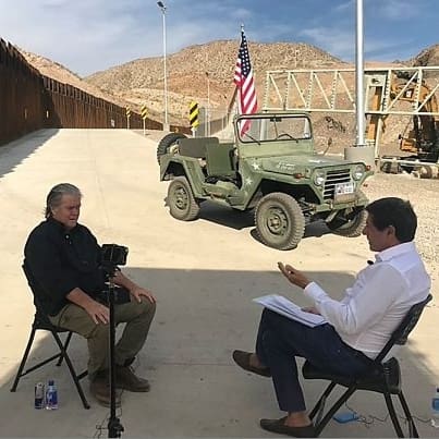 Steve Bannon interviewed by Jon Sopel and a Today programme logo