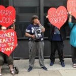 Protestors outside DWP headquarters in London