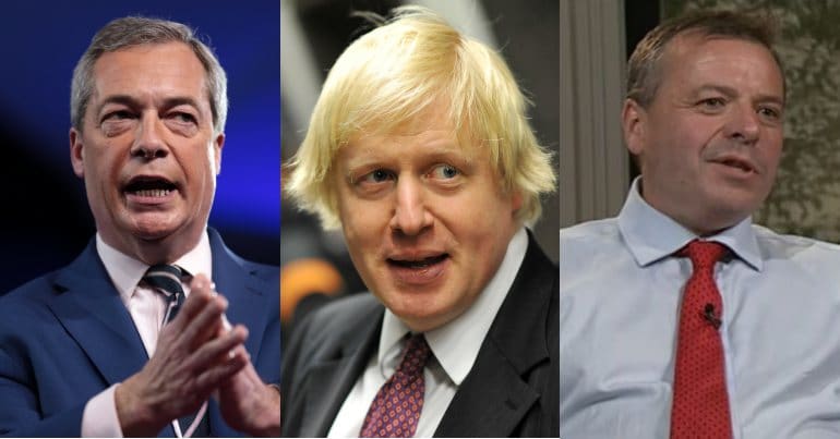 Nigel Farage, Boris Johnson and Arron Banks