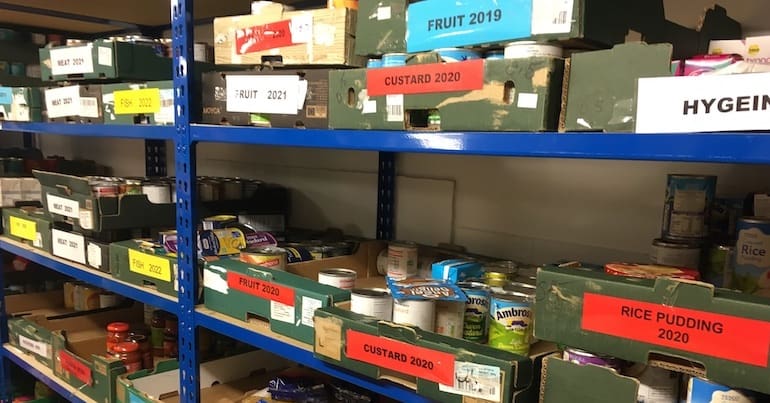 Boxes of food at a food bank