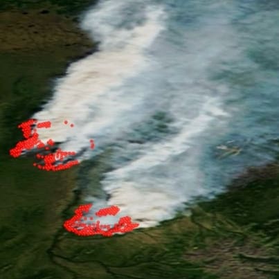 NASA satellite image of wildfires in Alaska on 29 June 2019