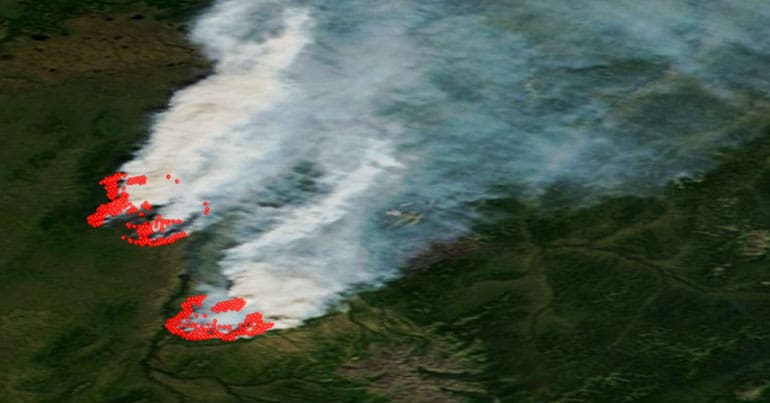 NASA satellite image of wildfires in Alaska on 29 June 2019