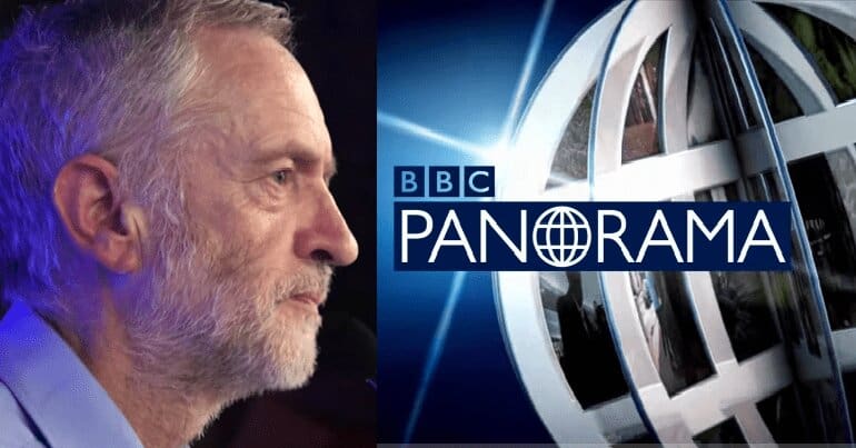 Jeremy Corbyn and BBC Panorama logo