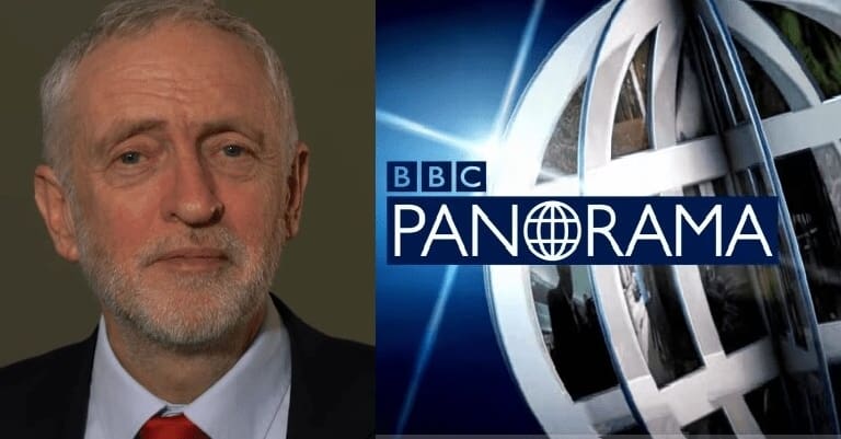 Jeremy Corbyn and Panorama logo