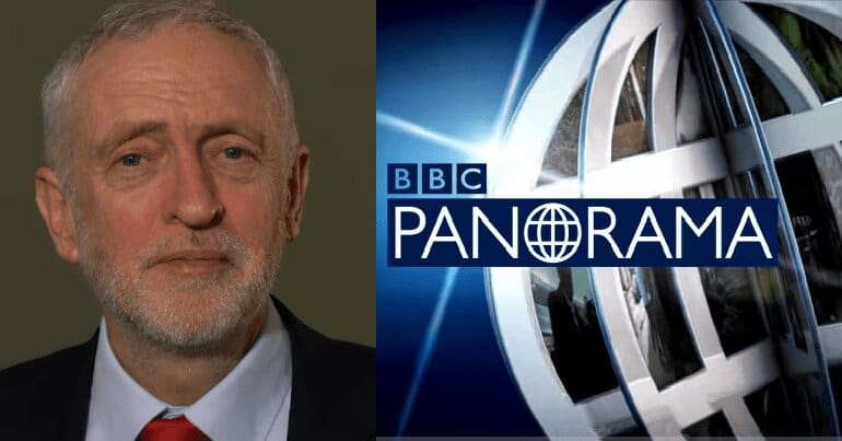 Jeremy Corbyn and Panorama logo