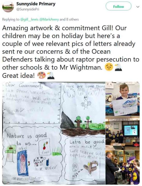 Sunnyside School drawings, including one mentioning Fred the golden eagle