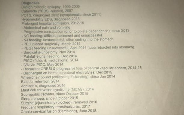 Antonia's diagnoses