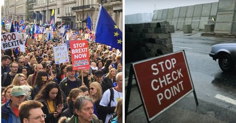 Brexit protest and hard border checkpoint