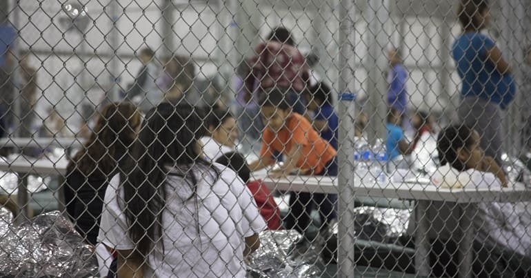 Children in a US immigration detention centre, McAllen, Texas