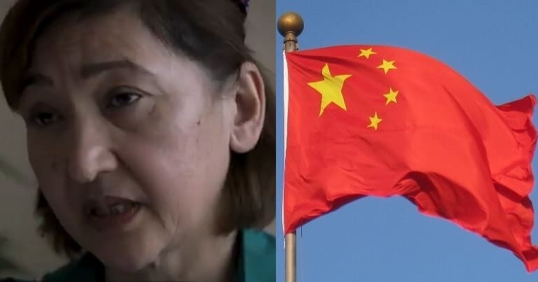 Gulbahar Jalilova. Chinese detention camp survivor/ Chinese flag