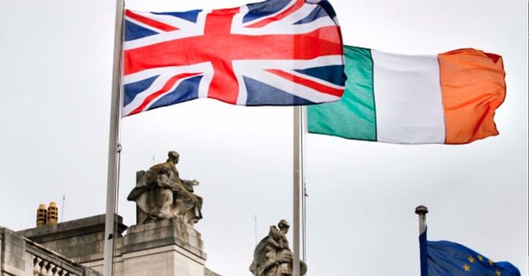UK, Irish and EU flags
