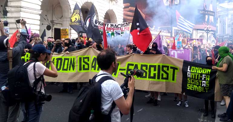 London Anti-Fascist Assembly banner at demo