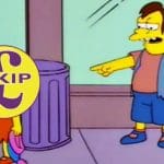 Nelson Muntz pointing at UKIP logo
