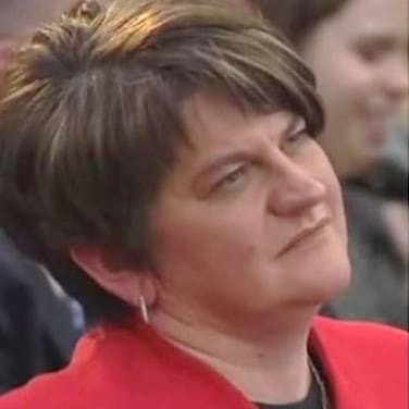 Arlene Foster and Polling Station sign