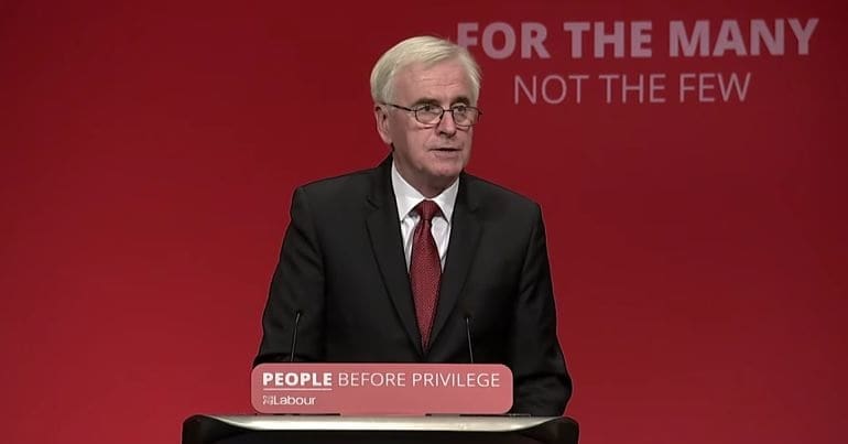 John McDonnell speaking at the Labour conference