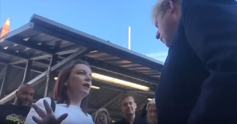 Johnson and protester in Doncaster