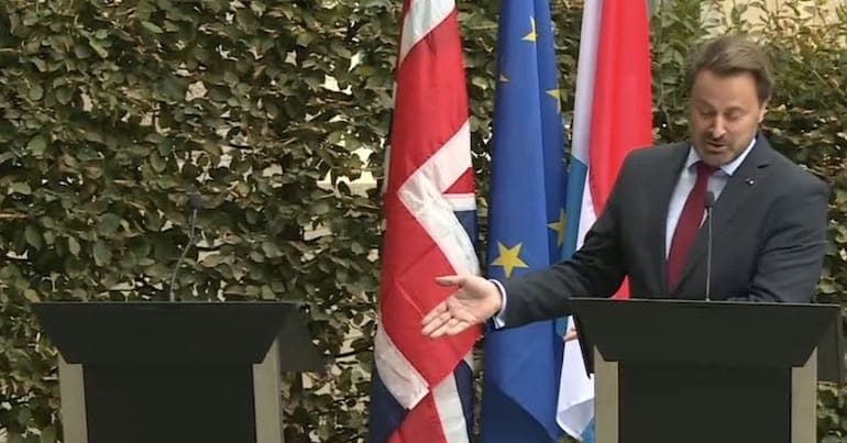 Boris Johnson's empty podium in Luxembourg