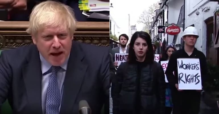 Boris Johnson Protesting workers