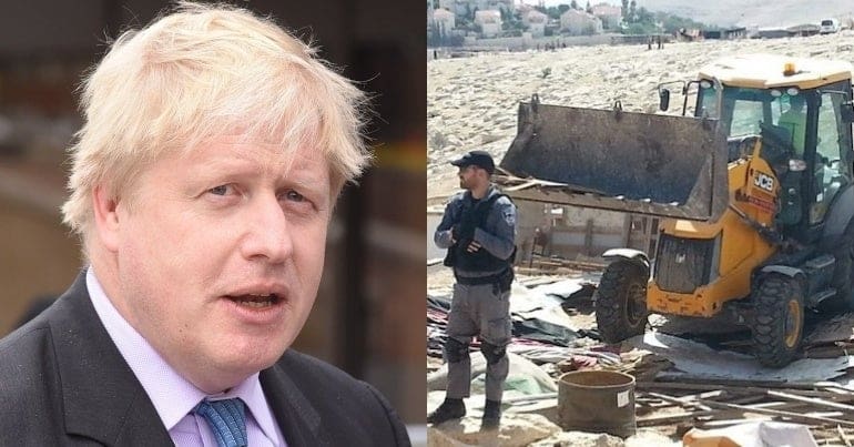 Boris Johnson and Israeli soldier by a JCB digger