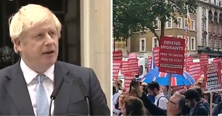 Boris Johnson and Stop the Coup protesters
