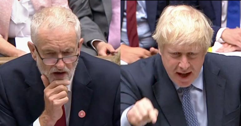 Jeremy Corbyn and Boris Johnson at pmqs