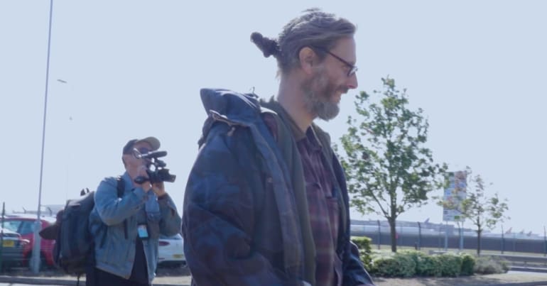 Guy Smallman filming a drone protester