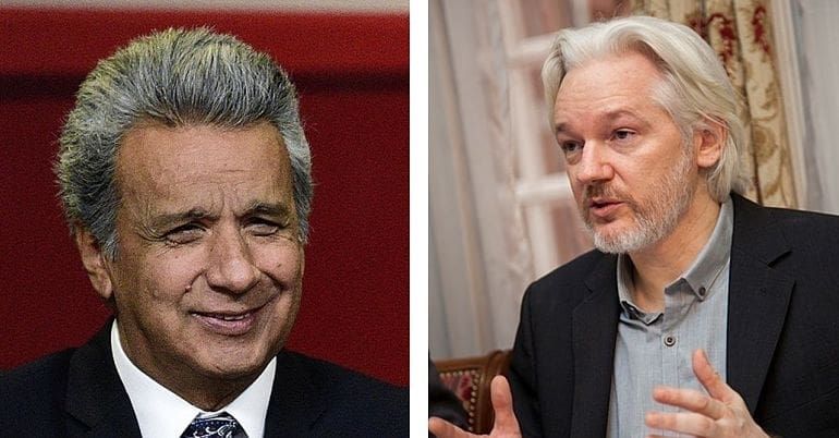 Moreno, left; Assange, right