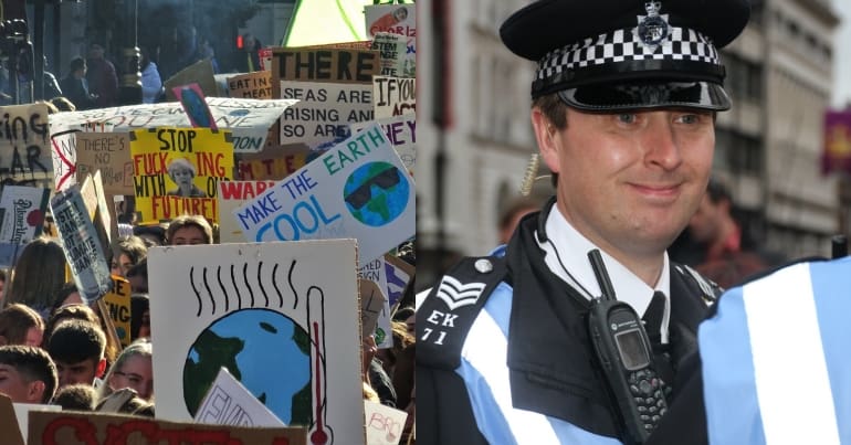 Climate strikers and a police liaison officer