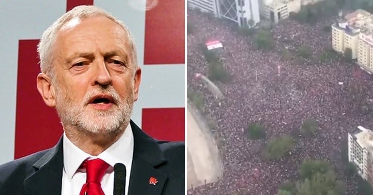 Jeremy Corbyn and Chile protesters