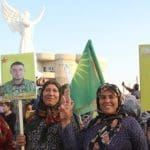 Women on protest in Rojava