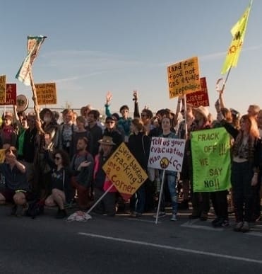 Anti-fracking protestors and Boris Johnson