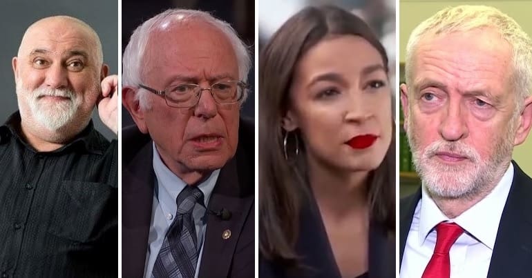 Alexei Sayle, Alexandria Ocasio-Cortez, Bernie Sanders and Jeremy Corbyn